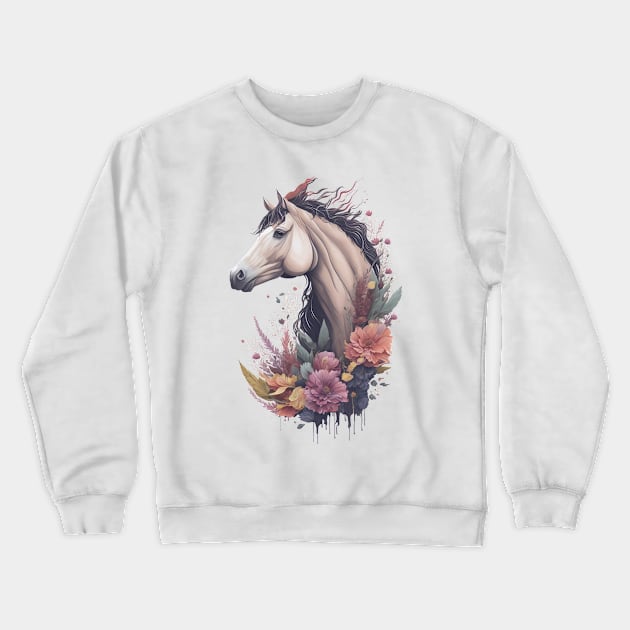 Horse with Flowers Crewneck Sweatshirt by monkycl